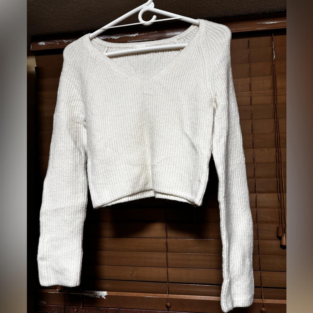 Cropped Cozy White Knit Sweater